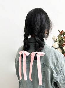 2 件女士粉色亮面丝带飘带蝴蝶结发带，适合日常约会、旅行、生日、派对和大学通勤可爱 - 粉色 - 查看 12