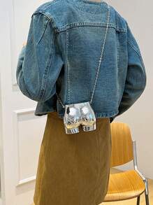 low tea 1pc Creative Ladies Chain Shoulder Bag, Suitable For Daily Use, Perfect Best Funny Novelty & Gag Gifts - Silver - View 6