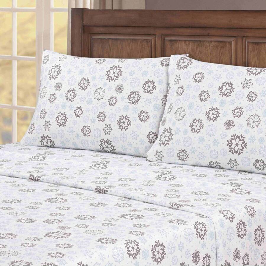 Kathy Ireland 100% Turkish Cotton Flannel Sheet Set - 灰藍色霜 - 查看 1
