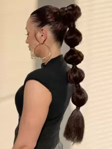 1顶黑色长款泡泡马尾假发，女士款，28英寸/34英寸可选，蓬松非洲风情马尾假发，保护性发型，黑色马尾，适合万圣节、圣诞节、新年、狂欢节、音乐节等场合，蓬松直发灯笼马尾，圆形马尾，附赠发圈 - 咖啡棕 - 查看 3