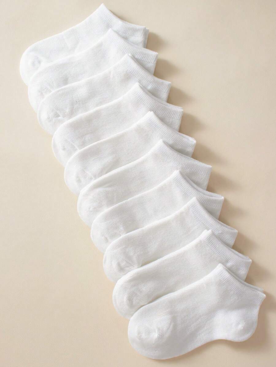 10對兒童白色經典休閒運動襪，舒適透氣，適合日常穿著和返校季，包括赤腳穿著
