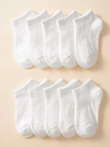 10對兒童白色經典休閒運動襪，舒適透氣，適合日常穿著和返校季，包括赤腳穿著