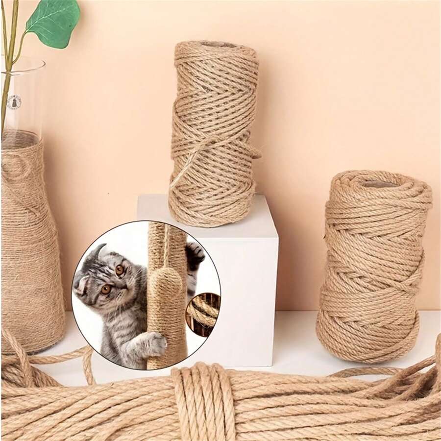 10m Natural 6mm Jute Rope for Cat Scratching Post, Tree Replacement