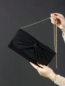 1個純色毛絨磁扣封閉蝴蝶結設計的肩袋,適合女性的生日、日常購物、派對、宴會,四季皆宜