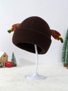 1頂聖誕鹿角針織帽,保暖舒適,適用於冬季節日,聖誕禮物