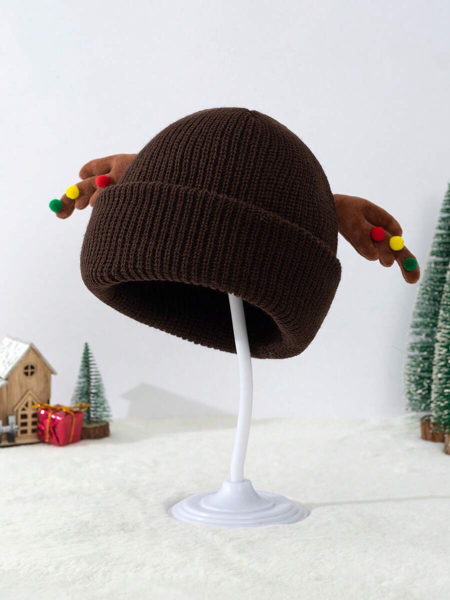 1頂聖誕鹿角針織帽,保暖舒適,適用於冬季節日,聖誕禮物