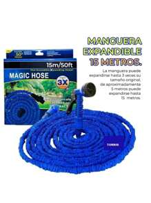 MANGUERA RETRÁCTIL / EXPANDIBLE DE 15 METROS PARA JARDÍN, COCHE - Azul - Ver 2