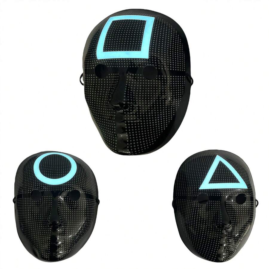 Kit 3 Máscaras Juego de Calamar con luz Led Figuras Cuadro Círculo Triángulo - Blanco y Negro - Ver 1