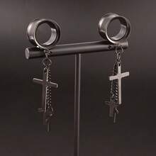 2入組黑色耳環塞頭不鏽鋼吊墜耳輪風格中性男女耳環首飾 - 黑款2 - 查看 3