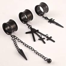 2入組黑色耳環塞頭不鏽鋼吊墜耳輪風格中性男女耳環首飾 - 黑款2 - 查看 2