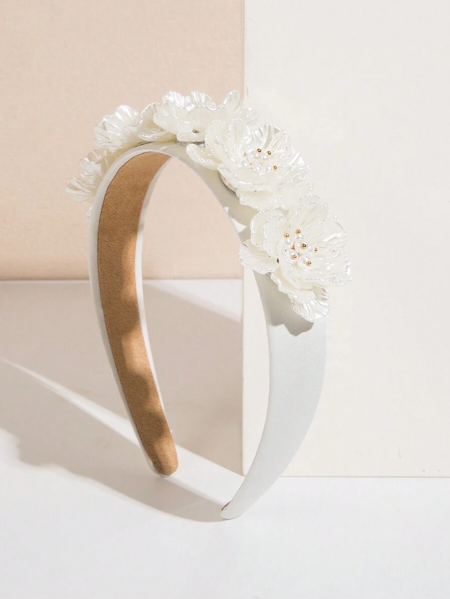 1 Miếng Của phụ nữ Nhựa Hoa Cánh hoa & Trân châu Trang trí Hoa Buổi tiệc Dây buộc tóc In Trắng - trắng - Xem 1