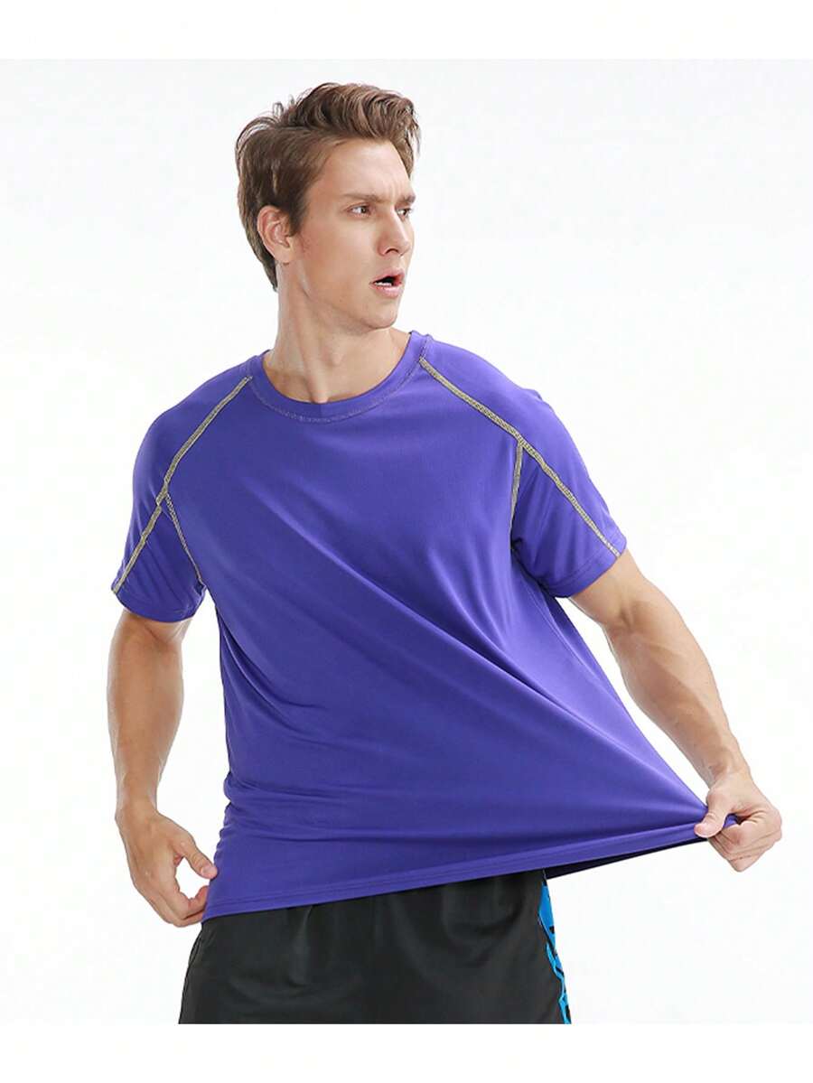 Re-huo男士紫色運動速乾短袖適用於運動、訓練、跑步等,采用聚酯纖維製成,透氣寬鬆適用於室內和室外活動