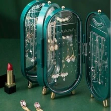 1入組珠寶收納盒,珠寶展示架,可折疊珠寶收納盒,耳針耳環項鍊多功能攜帶鏡子的珠寶展示架,送給女孩子女士的禮物。