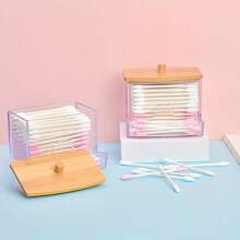 1 Caja De Almacenamiento De Acrílico Transparente Con Tapa De Bambú, A Prueba De Polvo - Beis - Ver 3