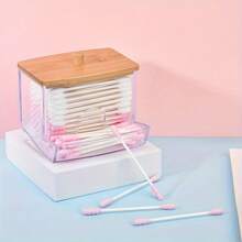 1 Caja De Almacenamiento De Acrílico Transparente Con Tapa De Bambú, A Prueba De Polvo - Beis - Ver 1