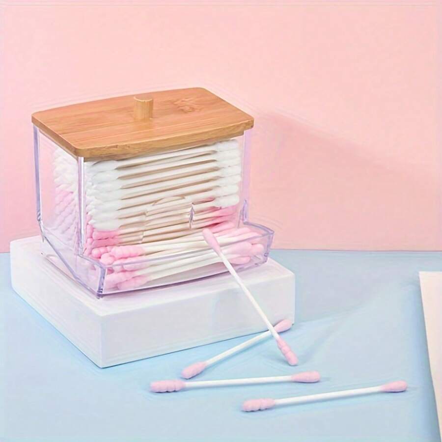 1 Caja De Almacenamiento De Acrílico Transparente Con Tapa De Bambú, A Prueba De Polvo - Beis - Ver 1