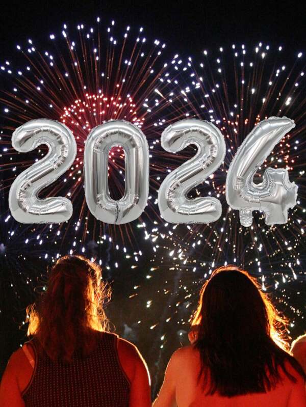 1 套 16 吋 2024 年數位鋁膜氣球新年派對裝飾、場景展示、商店和家庭慶祝活動、氣球用品