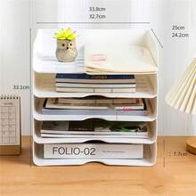 1pc Foldable Multi-layer A4 Paper Storage Box With Drawer Design, Desktop Organizer For Office And Student, Shelf For Storing Files And Stationery Supplies - White - View 2