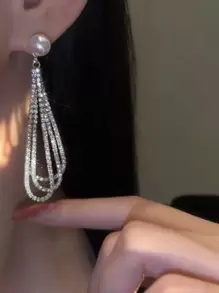 2入組式誇張歐美設計帶長款水鑽水滴嵌入式耳環適合女士,宴會和婚禮禮物