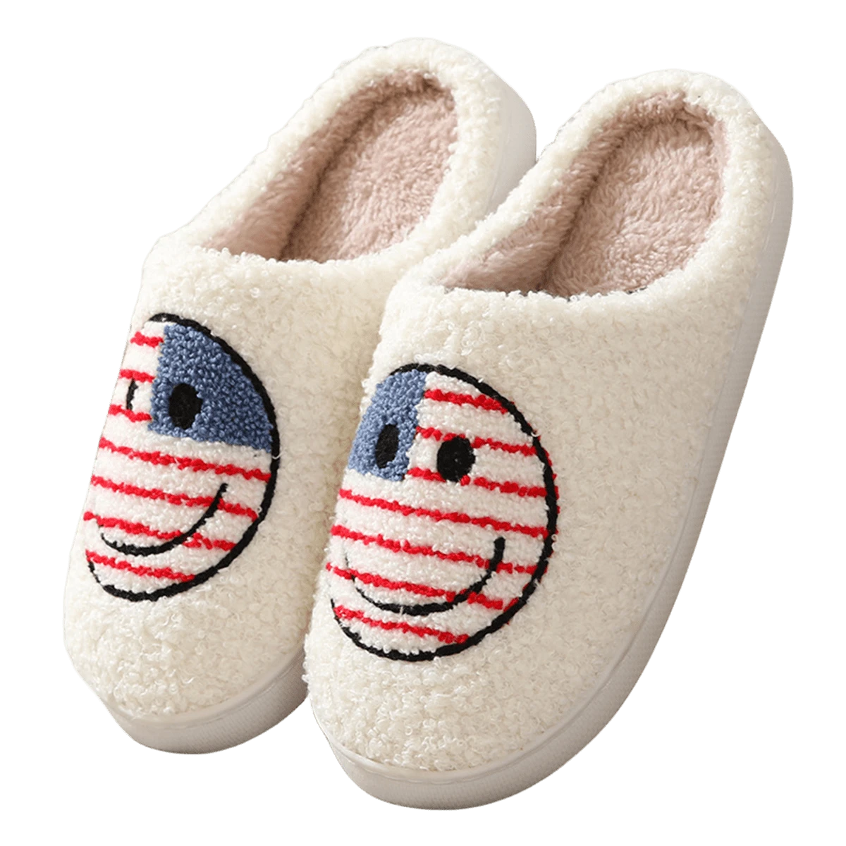 新款溫馨舒適卡通旗幟設計防滑情侶室內毛絨拖鞋加厚男女秋冬適用