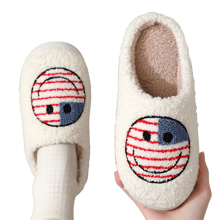 新款溫馨舒適卡通旗幟設計防滑情侶室內毛絨拖鞋加厚男女秋冬適用