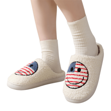 新款溫馨舒適卡通旗幟設計防滑情侶室內毛絨拖鞋加厚男女秋冬適用