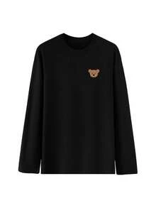 1件柔軟舒適的黑色長袖印花設計家居服上衣,適用於秋冬季節 - 黑色 - 查看 3