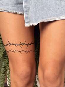 1 Pieza Pegatina De Tatuaje Temporal Con Diseño De Espinas Y Rayas Azules Para Muñeca/brazo/cuerpo, Duradera Por 2 Semanas Sin Reflejos - Azul - Ver 2