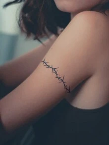 1 Pieza Pegatina De Tatuaje Temporal Con Diseño De Espinas Y Rayas Azules Para Muñeca/brazo/cuerpo, Duradera Por 2 Semanas Sin Reflejos - Azul - Ver 3