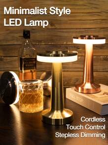 無線檯燈,三色可調溫,觸控控制,護眼,無極調光,金屬拉絲工藝。 1500mah 鋁製現代檯燈適用於家庭、花園、餐廳、露營、辦公室、感恩節、聖誕禮物 - 金色 - 查看 2