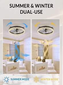 20" Ceiling Fans With Lights, Modern LED Low Profile Ceiling Fan With Lights And Remote, 6 Wind Speeds Smart Flush Mount Ceiling Fan For Bedroom, Living Room And Kitchen - 黑色 - 查看 4