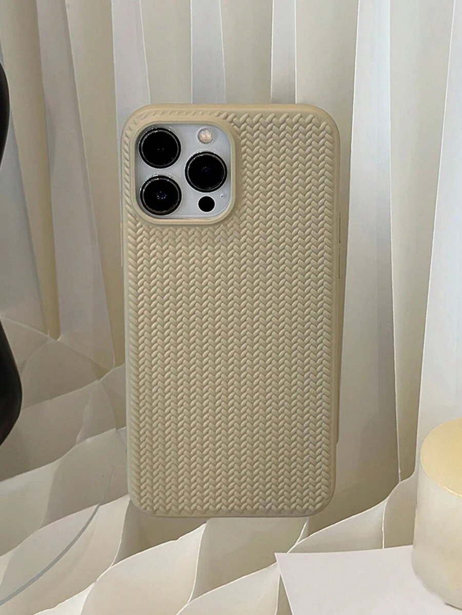 1PC Solid Colored High-End Vintage Woven Pattern Phone Case Compatible With Iphone, By Gucadi Compatible With IPhone 11,IPhone 13,IPhone 14 Pro Max