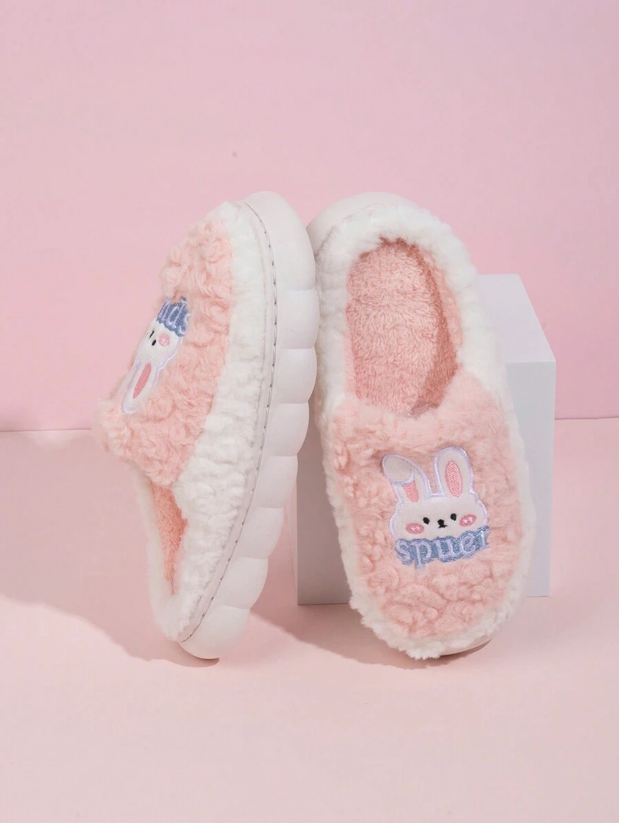 女款加厚時尚卡通設計毛絨拖鞋,秋冬季居家室內厚底保暖時尚拖鞋