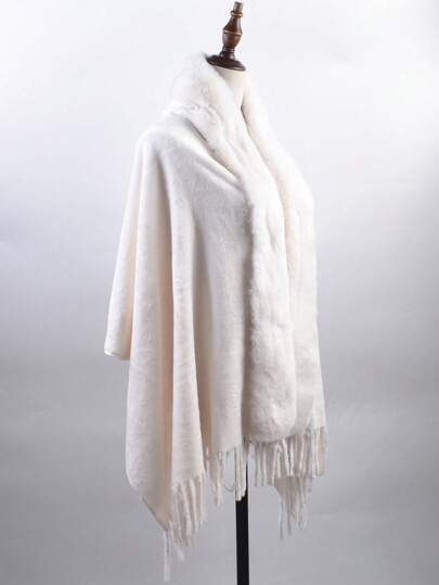 1pc Winter Warm Plush Shawl With Tassels, Solid Color, Soft Skin-Friendly Fabric, Fashionable Daily Wear