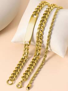 3pcs Fashionable & Personalized Simple Men's Stainless Steel Bracelet, Versatile Accessory - Yellow Gold - View 12