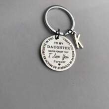 1pc DAUGHTER Initials A-Z Pendant Key Ring Round Stainless Steel Laser Engraving Love Personalized Keychain For Son Or Daughter - Perfect Back To School Birthday Or Christmas Stocking Gift Car Accessories Cute Goth Y2k - daughter - View 5