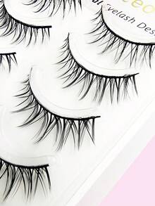 Asiteo 5 Pairs Cartoon Style False Eyelashes, Suitable For Cosplay, Dance Performance, Handmade, 3D Stereoscopic Natural Faux Mink Lashes - 黑色 - 查看 4