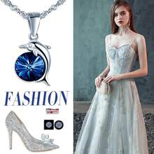 feilok 1條時尚可愛的925純銀水晶海豚珠墜項鍊,適合女士和女孩日常佩戴,或作為生日、婚禮、聖誕節、情人節禮物