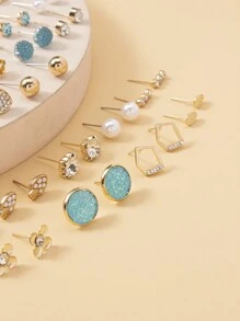 1套=30對女士精緻金屬海螺、假珍珠和心形禮物耳環套裝 - 彩色 - 查看 3