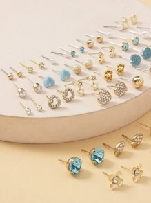 1套=30對女士精緻金屬海螺、假珍珠和心形禮物耳環套裝 - 彩色 - 查看 4