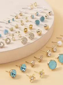 1套=30對女士精緻金屬海螺、假珍珠和心形禮物耳環套裝 - 彩色 - 查看 5