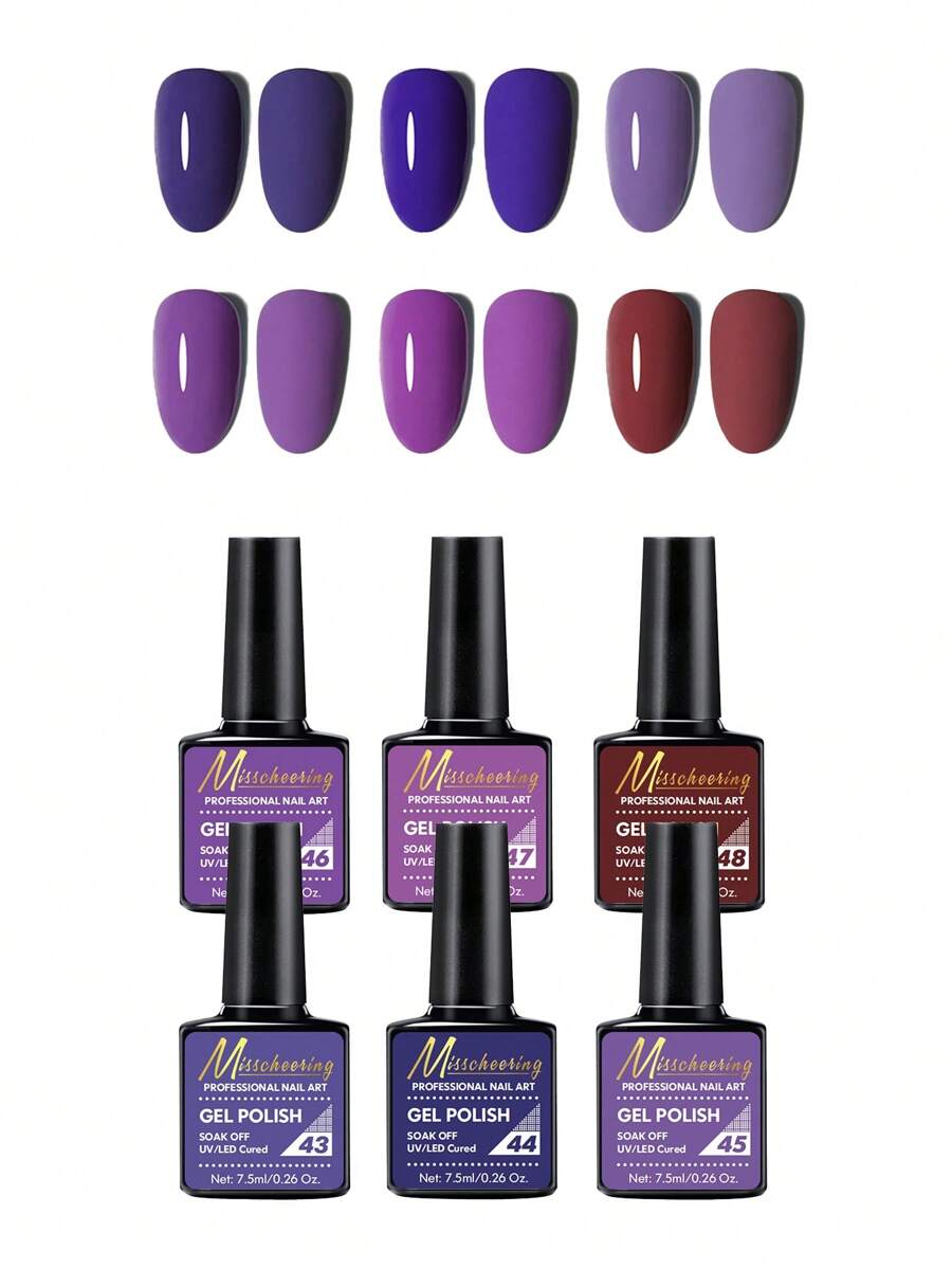 MISS CHEERING 6 Piece Nail Lacquer Set - Premium Manicure Tools, Vibrant Nail Polishes, Professional Gel Manicure, Home Gel Manicure Set, Complete Manicure Set, Includes Phototherapy Gel, Nail Polish Long Lasting Nail Glue - 紫色 - 查看 1