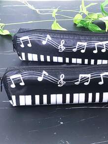 1 Pieza Estuche de lona cuadrado de una sola capa con notas musicales y teclado de piano, estuche para lápices de gran capacidad con cierre de cremallera, conveniente y ligero, fácil de transportar y usar, bolsa de útiles escolares y accesorios para la escuela