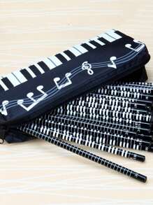 1 Pieza Estuche de lona cuadrado de una sola capa con notas musicales y teclado de piano, estuche para lápices de gran capacidad con cierre de cremallera, conveniente y ligero, fácil de transportar y usar, bolsa de útiles escolares y accesorios para la escuela