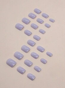 24入組短方形法式墨藍色星空亮粉美甲+1件果凍膠+1個指甲文件 - 彩色 - 查看 2