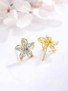 時尚的925純銀&14k鍍金挖空五瓣花幾何設計耳釘,為女性設計