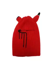 1 件装酷炫全脸滑雪面罩趣味针织帽带恶魔角防风拉法帽冬季帽子男士万圣节 - 紅色 - 查看 4