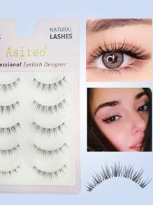Asiteo 5 Pairs Lashes Manga Lashes Wispy False Eyelash Thai Makeup Fake Eyelashes Invisible Thin Band Soft Natural Eyelashes Extension(Random Shipment Of Packaging) - 黑色 - 查看 1
