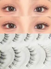 Asiteo 5 Pairs Lashes Manga Lashes Wispy False Eyelash Thai Makeup Fake Eyelashes Invisible Thin Band Soft Natural Eyelashes Extension(Random Shipment Of Packaging) - 黑色 - 查看 4