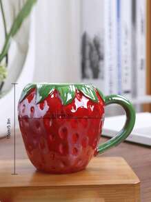 草莓飲料杯水果造型馬克杯陶瓷水杯創意喝水杯適合果汁牛奶咖啡茶飲料早餐 - 紅色 - 查看 3